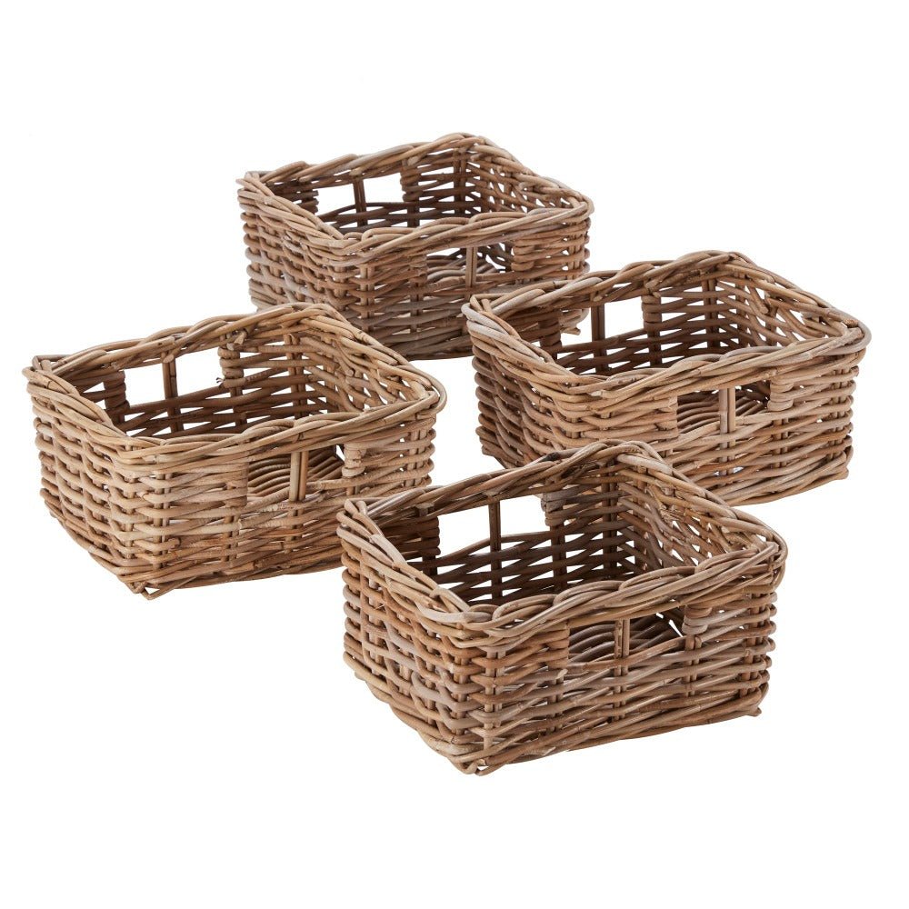 Set of 4 Rectangular Kubu Rattan Storage Baskets - REGN