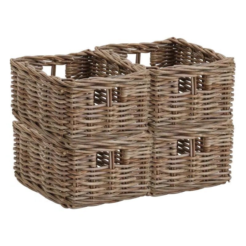 Set of 4 Rectangular Kubu Rattan Storage Baskets - REGN