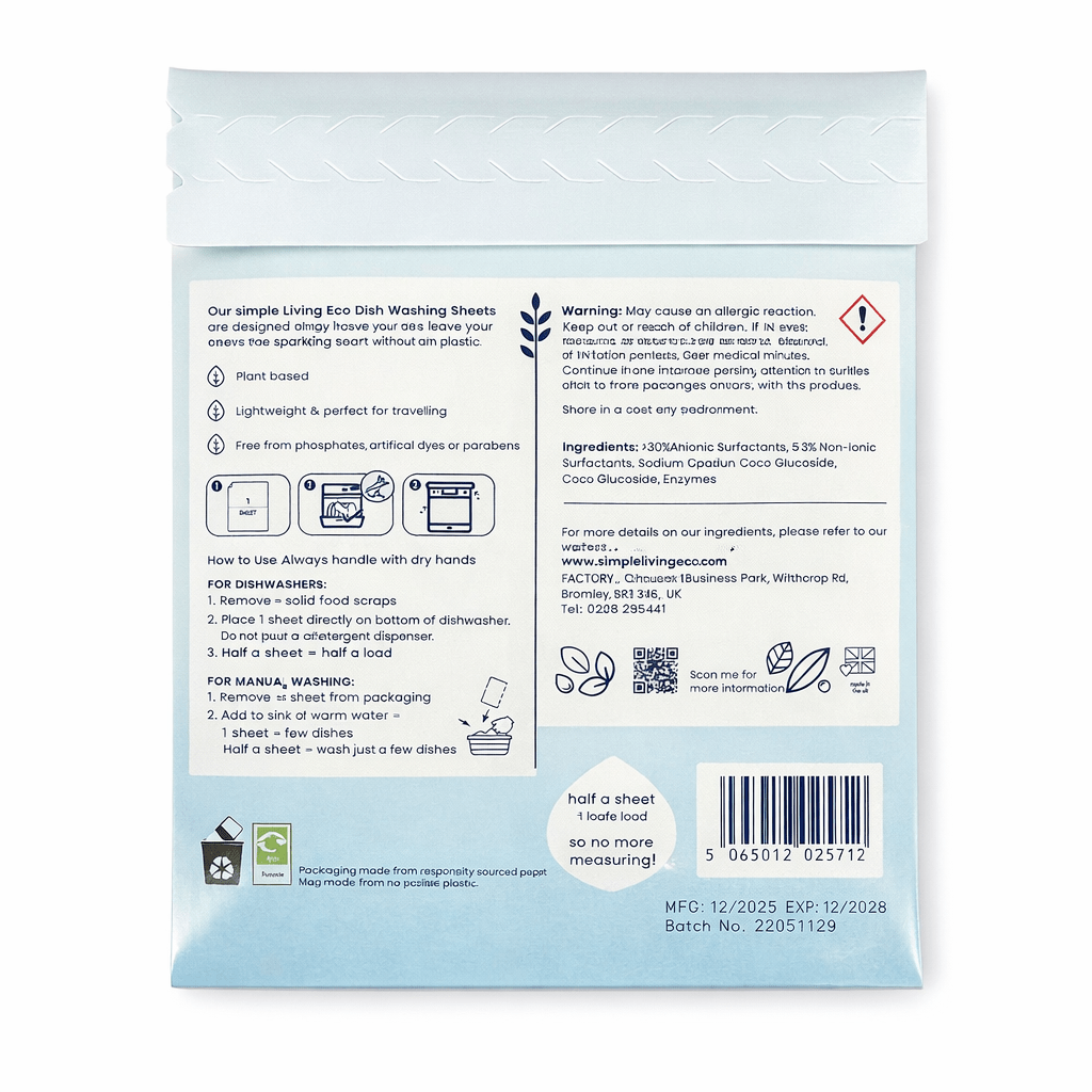 Simple Living Eco Dishwasher Sheets | UK Made Plant Based | 32 Washes - REGN