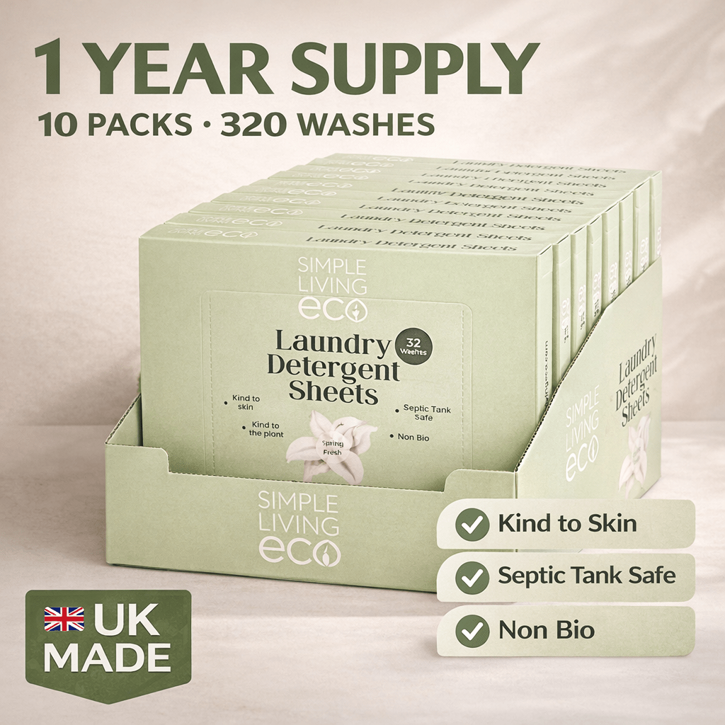 Simple Living Eco Laundry Detergent Sheets | Plastic Free | Made in the UK | 1 Year Supply | 320 Washes - REGN