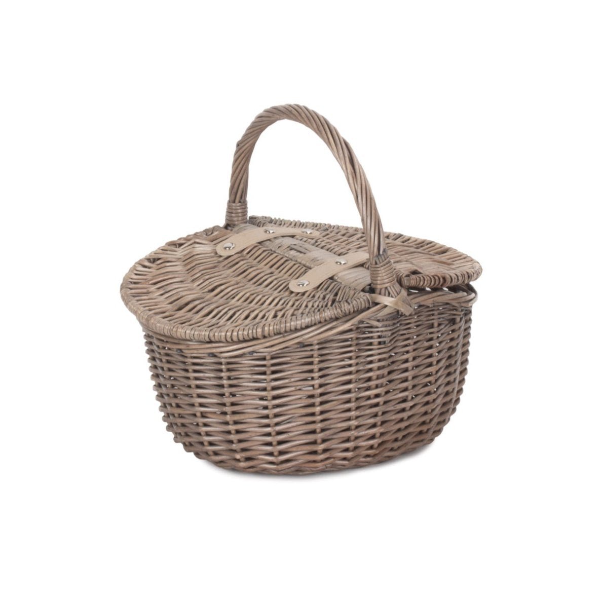 Small Antique Wash Finish Willow Oval Picnic Basket - REGN