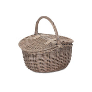 Small Antique Wash Finish Willow Oval Picnic Basket - REGN