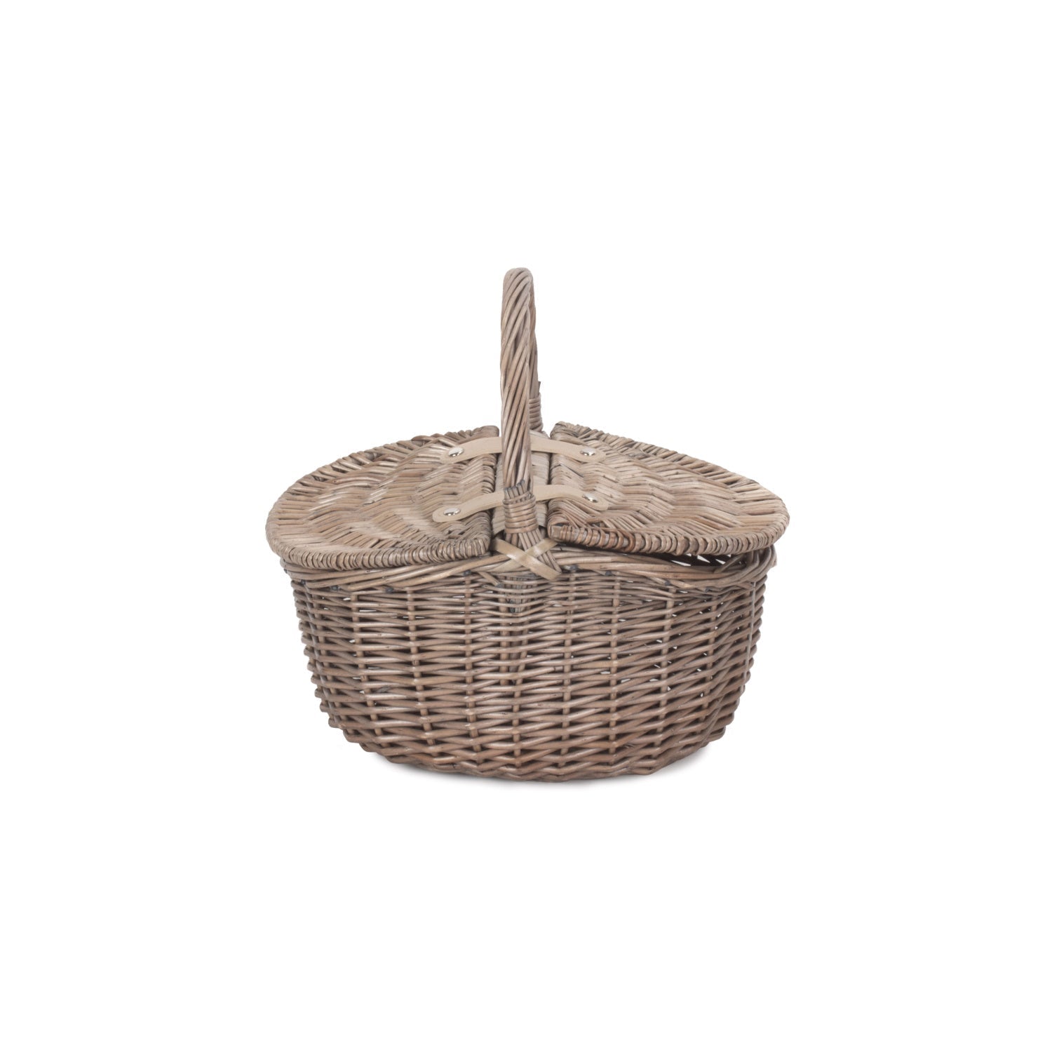 Small Antique Wash Finish Willow Oval Picnic Basket - REGN