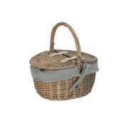 Small Antique Wash Finish Willow Oval Picnic Basket with Grey Sage Lining - REGN