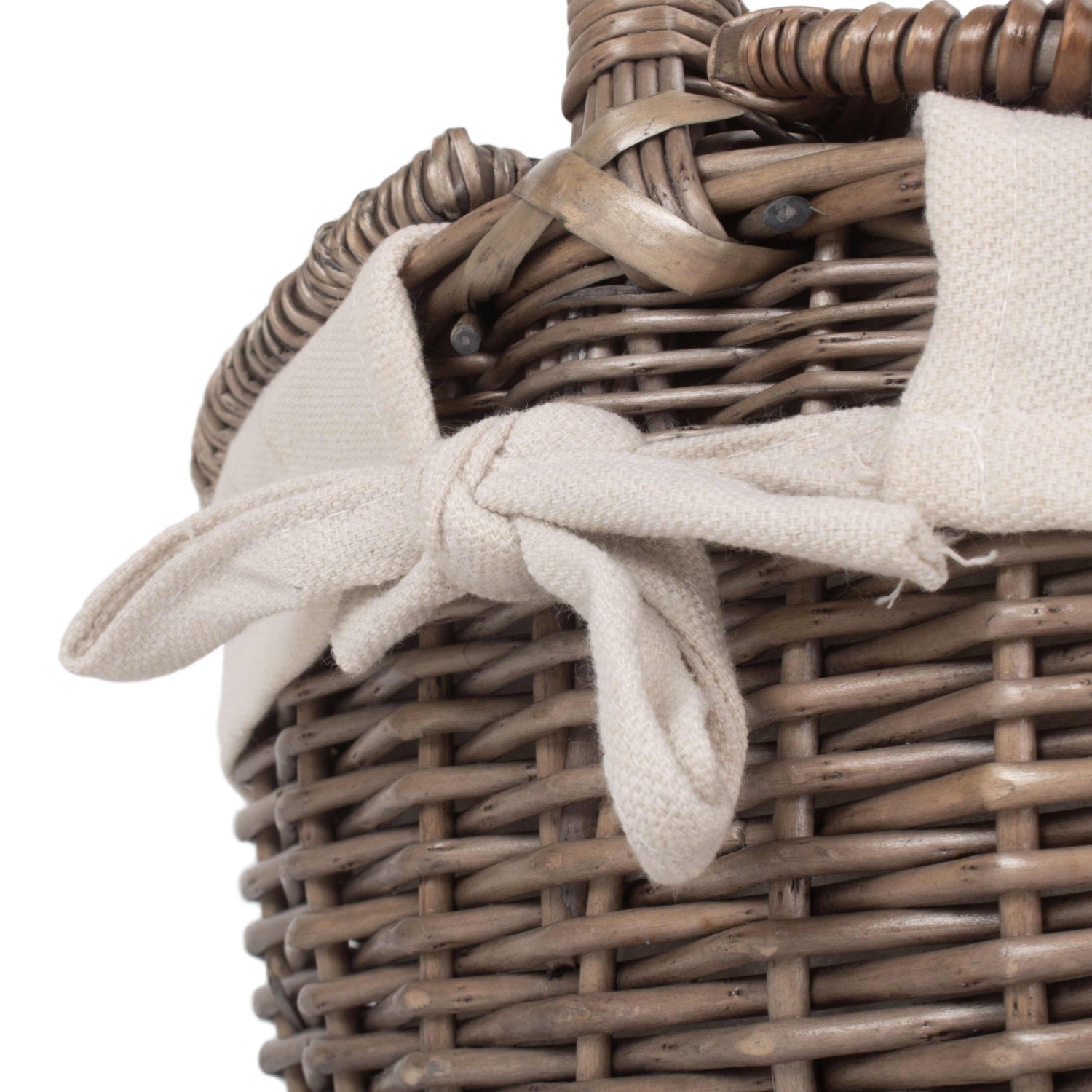 Small Antique Wash Finish Willow Oval Picnic Basket with White Lining - REGN