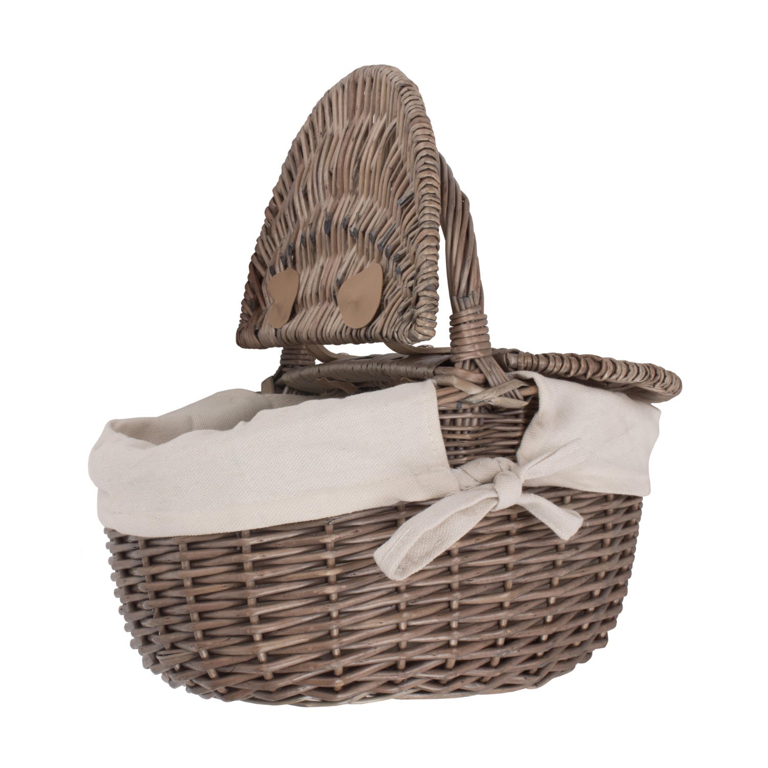 Small Antique Wash Finish Willow Oval Picnic Basket with White Lining - REGN