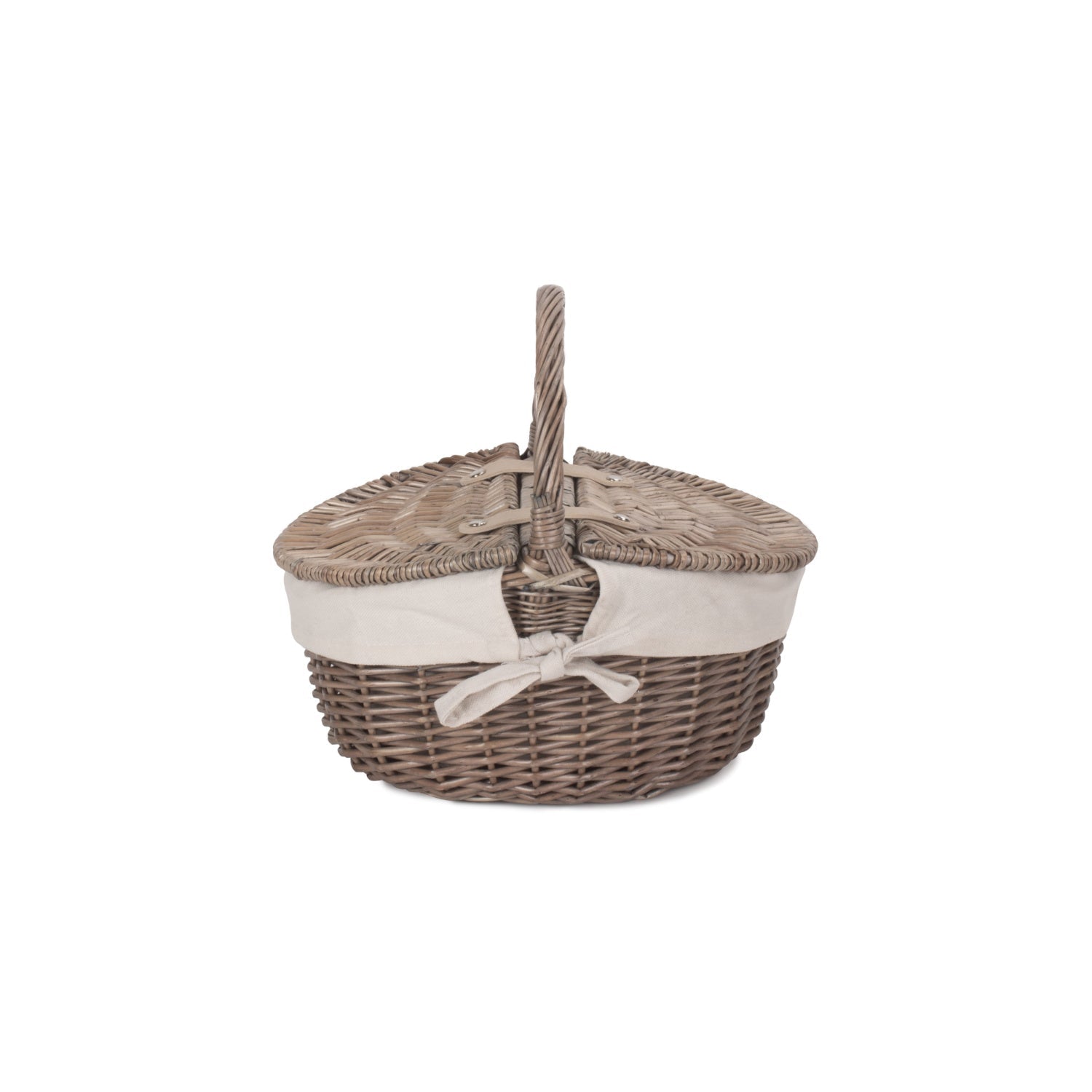 Small Antique Wash Finish Willow Oval Picnic Basket with White Lining - REGN