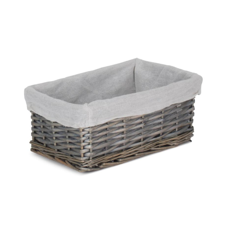 Small Antique Wash Wicker Storage Basket with White Lining - REGN