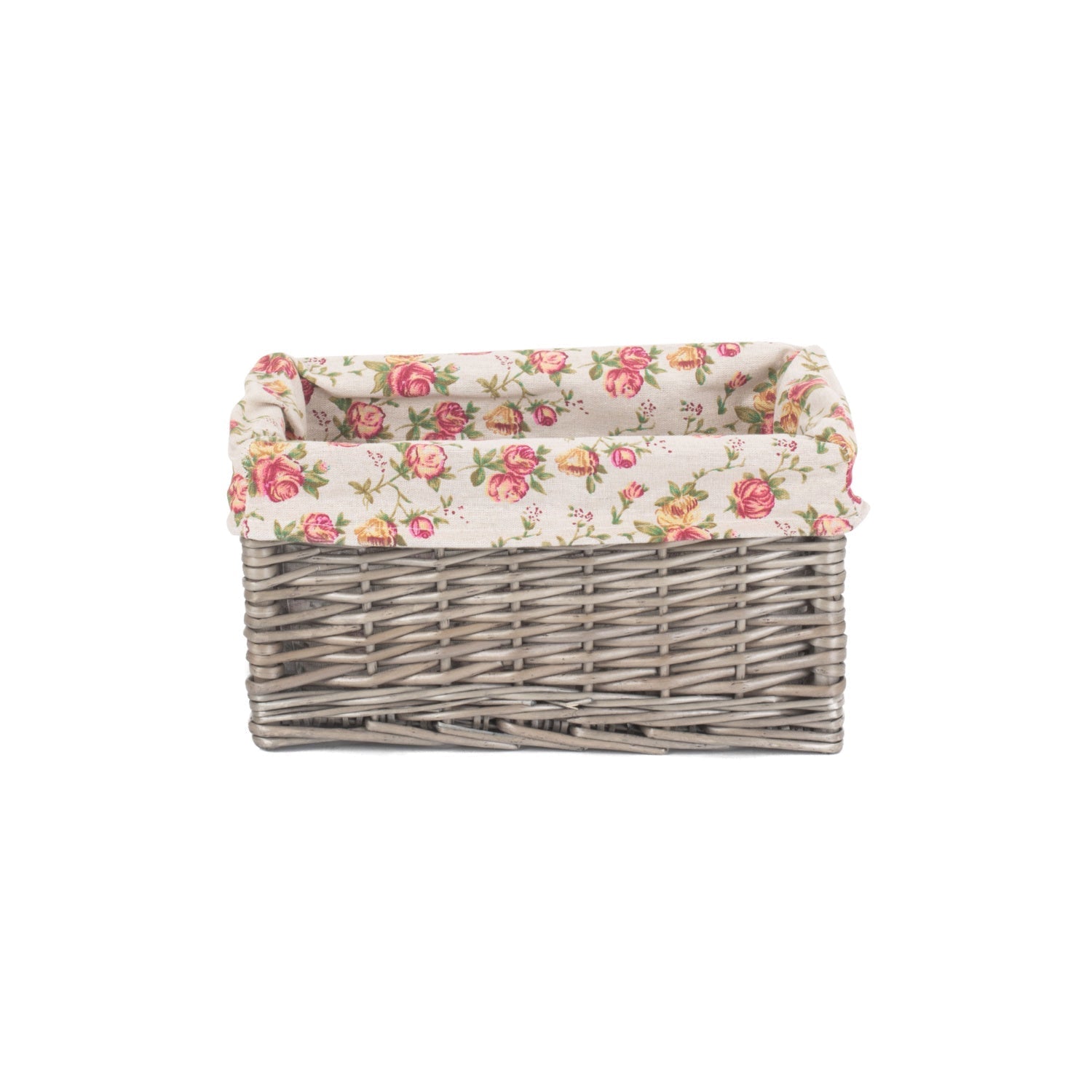 Small Antique Wash Willow Storage Basket with Garden Rose Lining - REGN