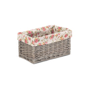 Small Antique Wash Willow Storage Basket with Garden Rose Lining - REGN