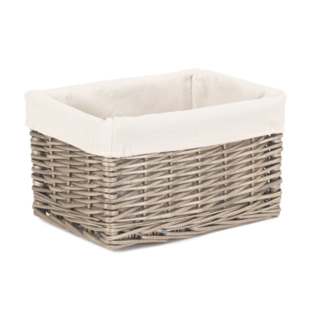 Small Antique Wash Willow Storage Basket with White Lining - REGN