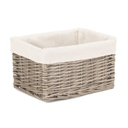 Small Antique Wash Willow Storage Basket with White Lining - REGN