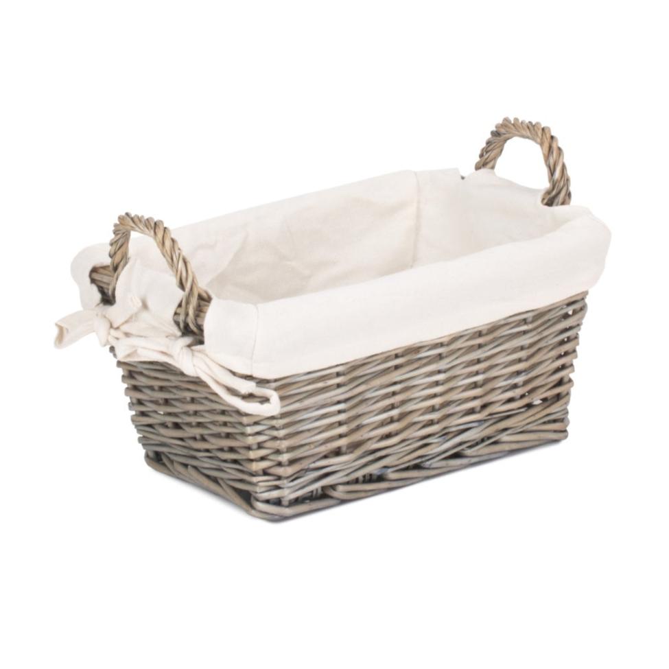 Small Antique Wash Willow Tapered Storage Basekt with White Lining - REGN