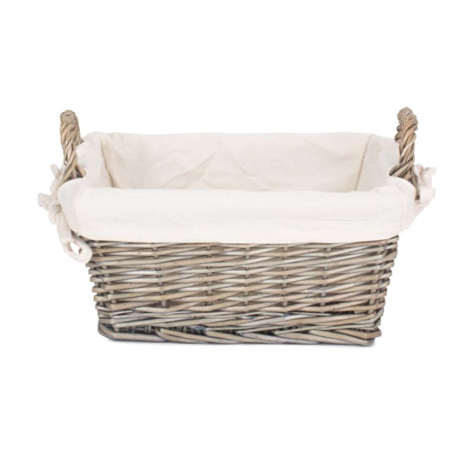 Small Antique Wash Willow Tapered Storage Basekt with White Lining - REGN