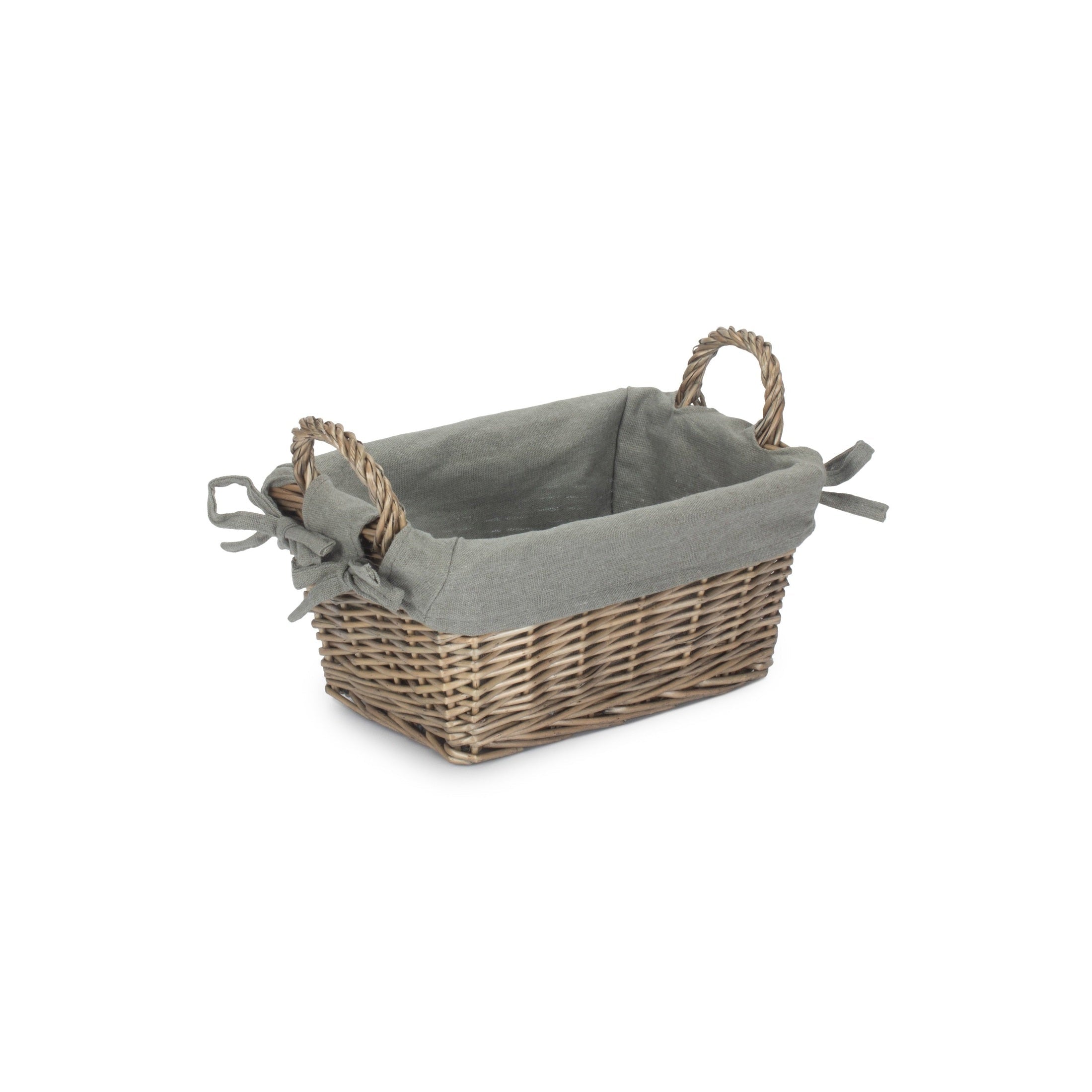 Small Antique Wash Willow Tapered Storage Basket with Grey Sage Lining - REGN