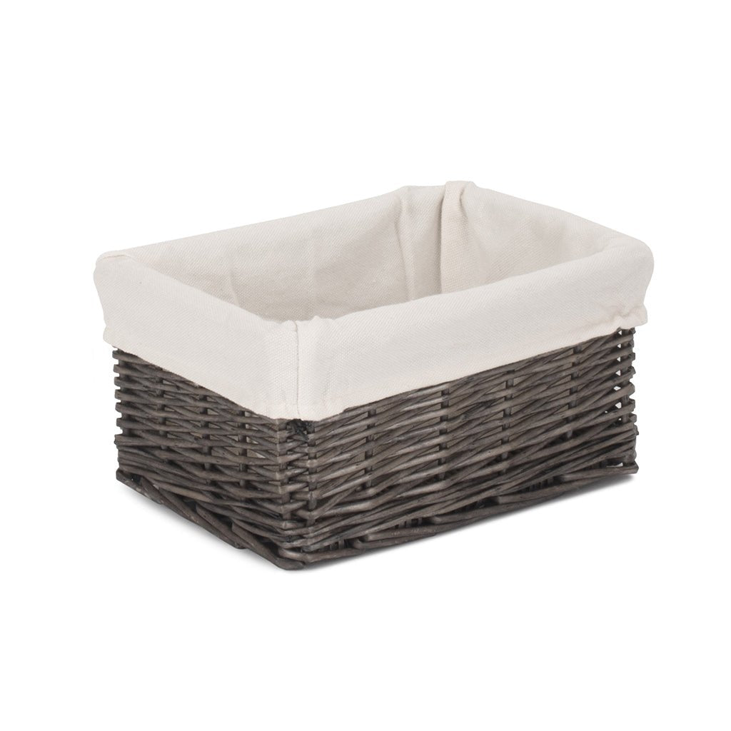 Small Antique Wash Willow Tray Basket with White Lining - REGN