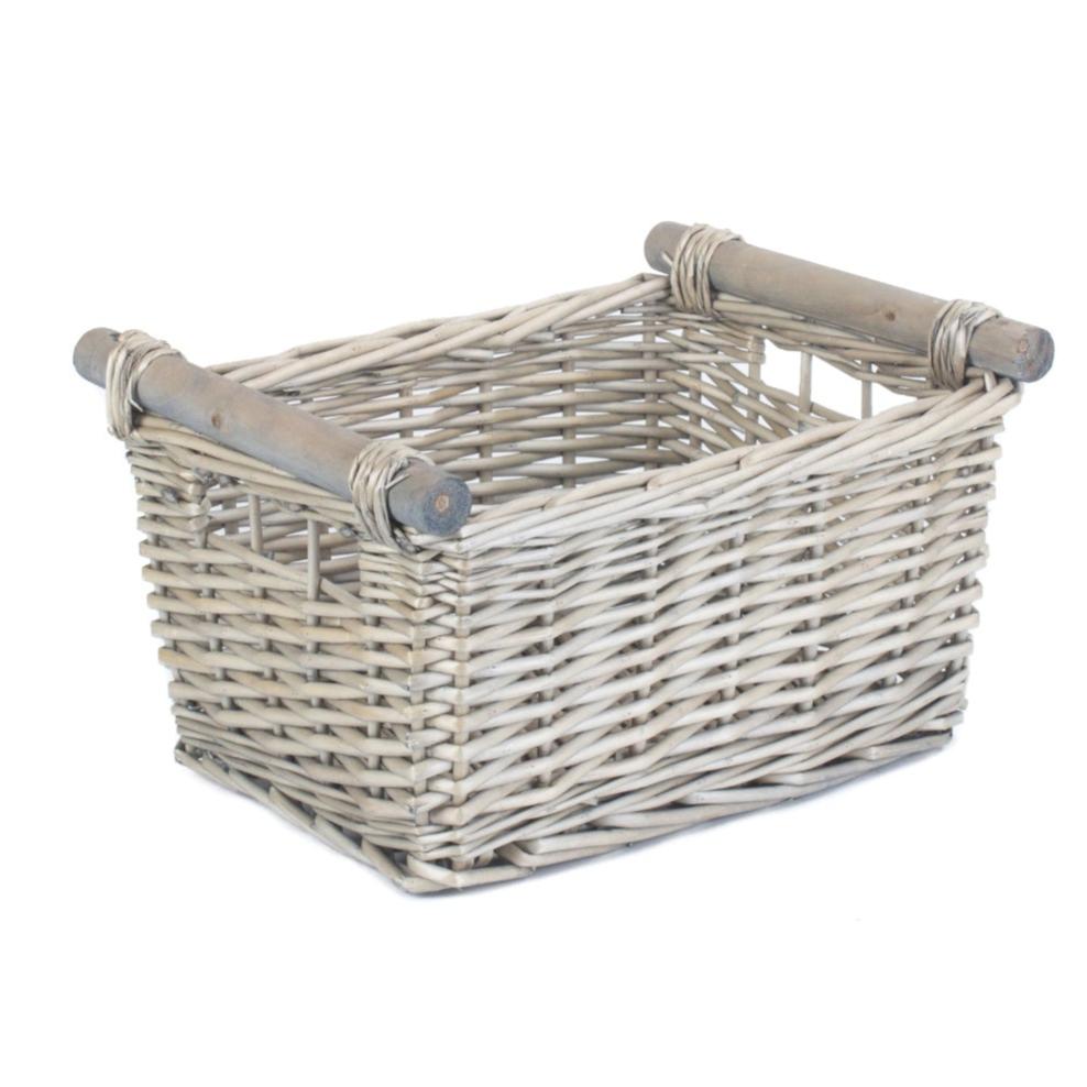 Small Antique Wash Wooden Handled Storage Basket - REGN