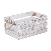 Small Distressed White Washed Rope Handled Crate - REGN