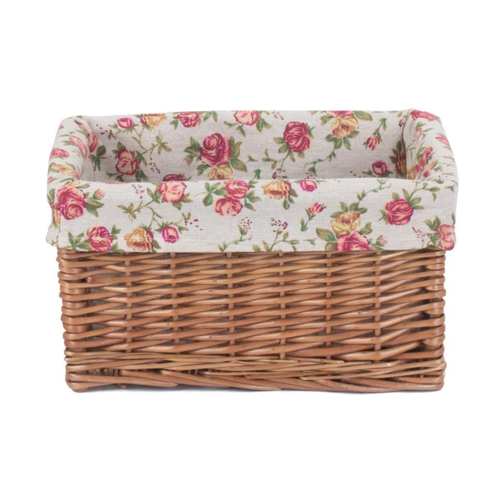 Small Double Steamed Willow Storage Basket with Garden Rose Lining - REGN