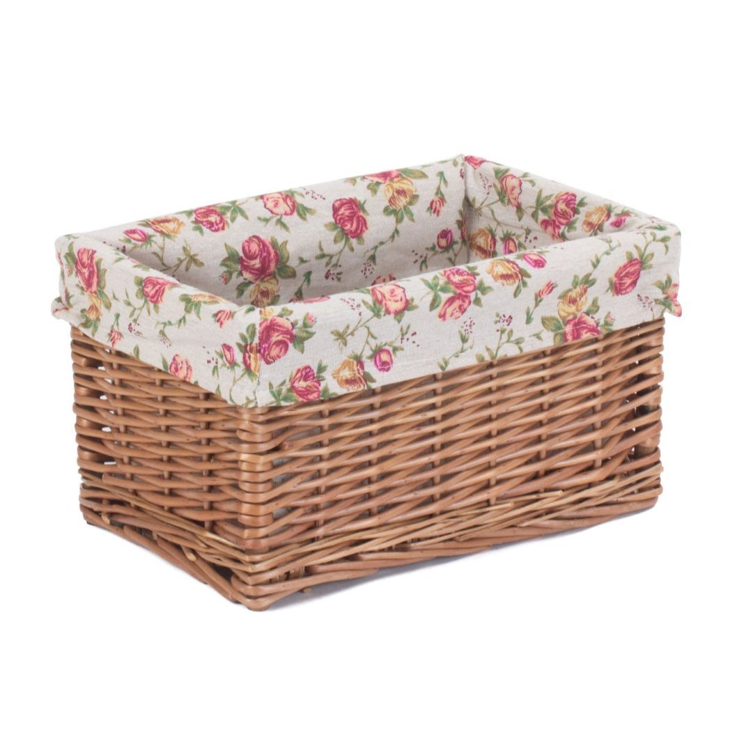 Small Double Steamed Willow Storage Basket with Garden Rose Lining - REGN