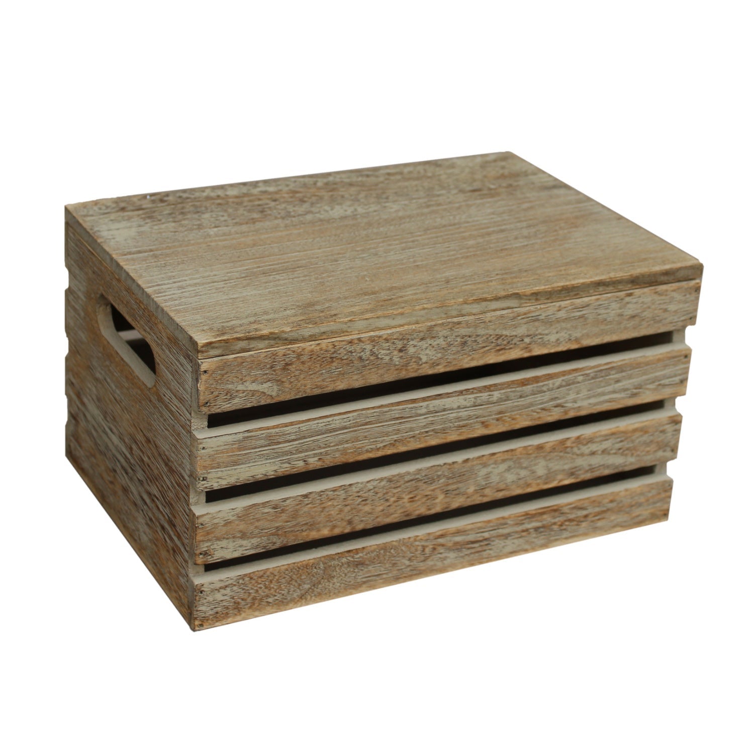 Small Oak Effect Storage Box Crate with Lid - REGN