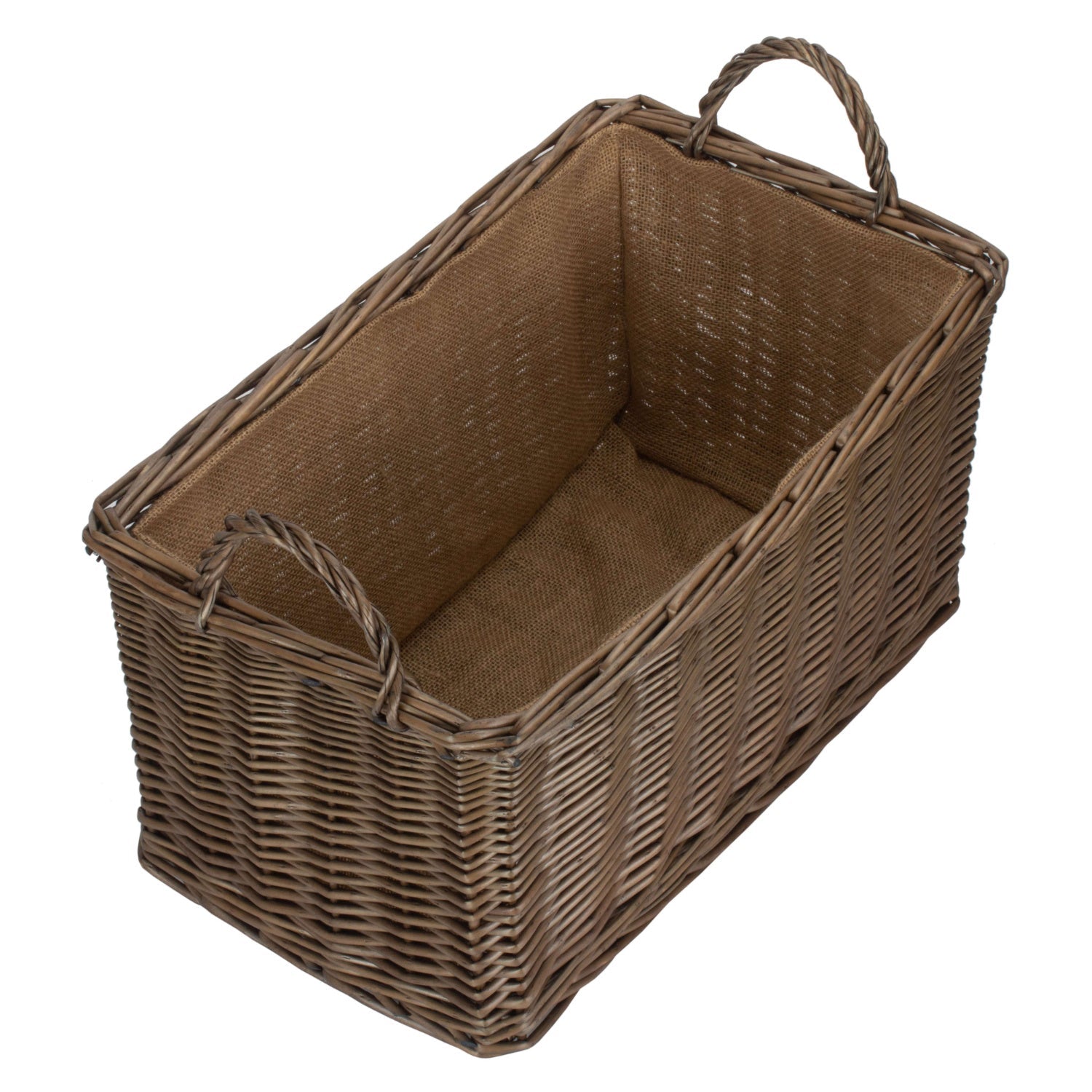 Small Rectangular Antique Wash Hessian Lined Storage Basket - REGN