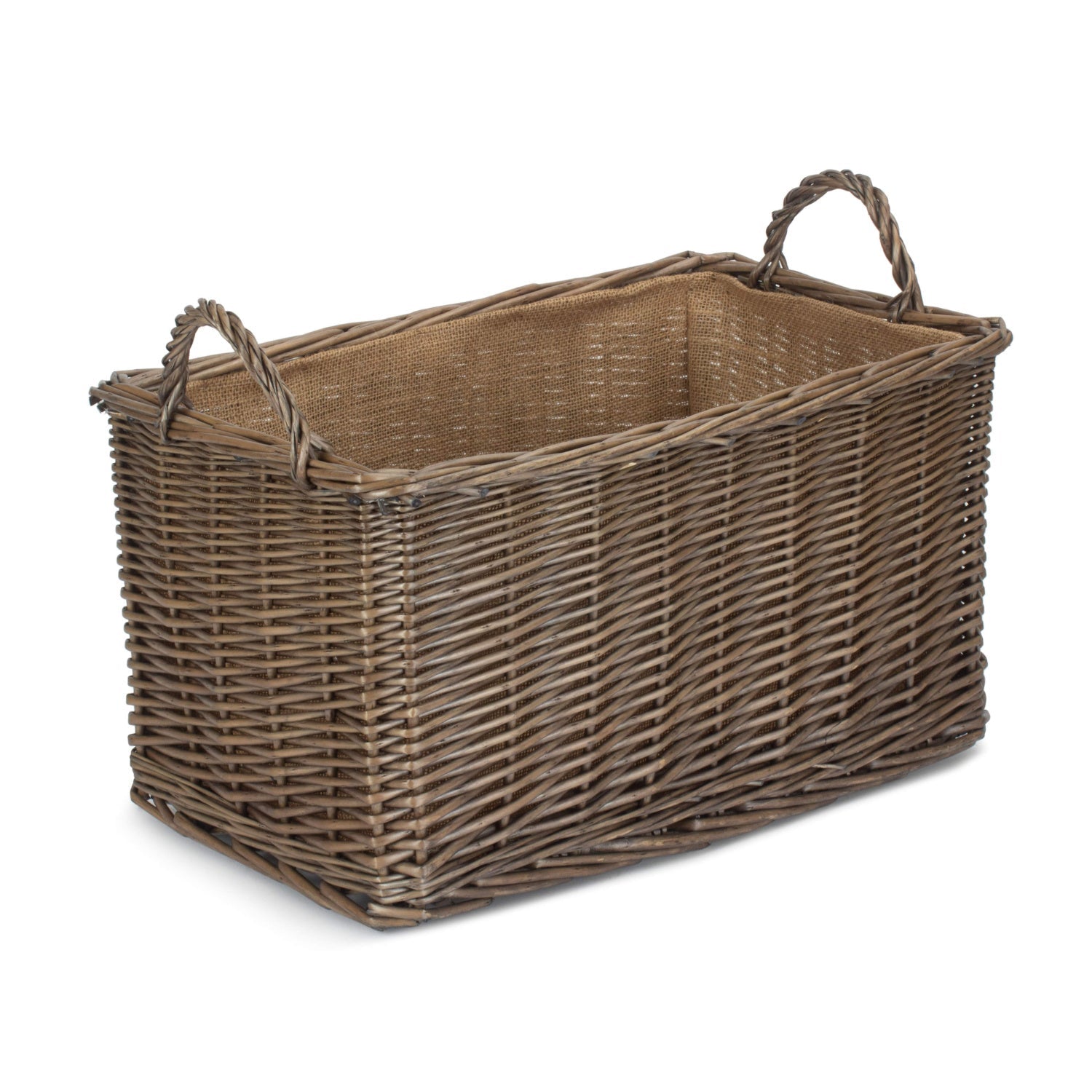 Small Rectangular Antique Wash Hessian Lined Storage Basket - REGN