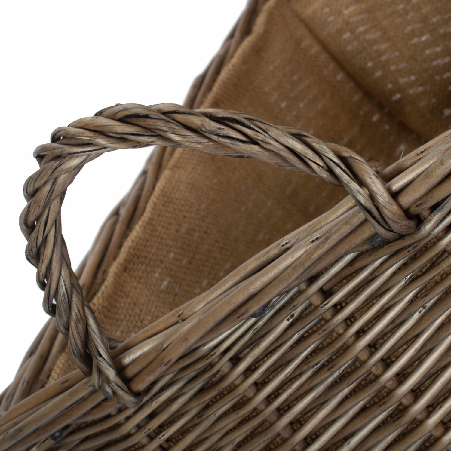 Small Rectangular Antique Wash Hessian Lined Storage Basket - REGN