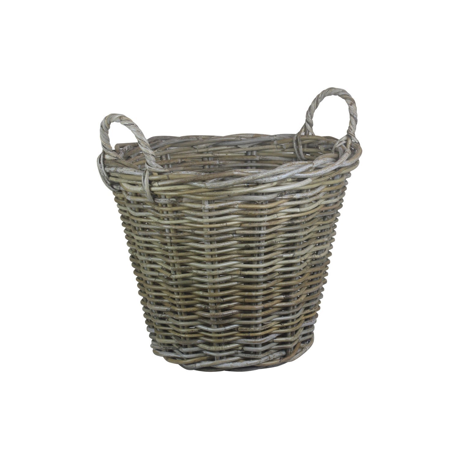 Small Round Grey Rattan Log Basket - REGN