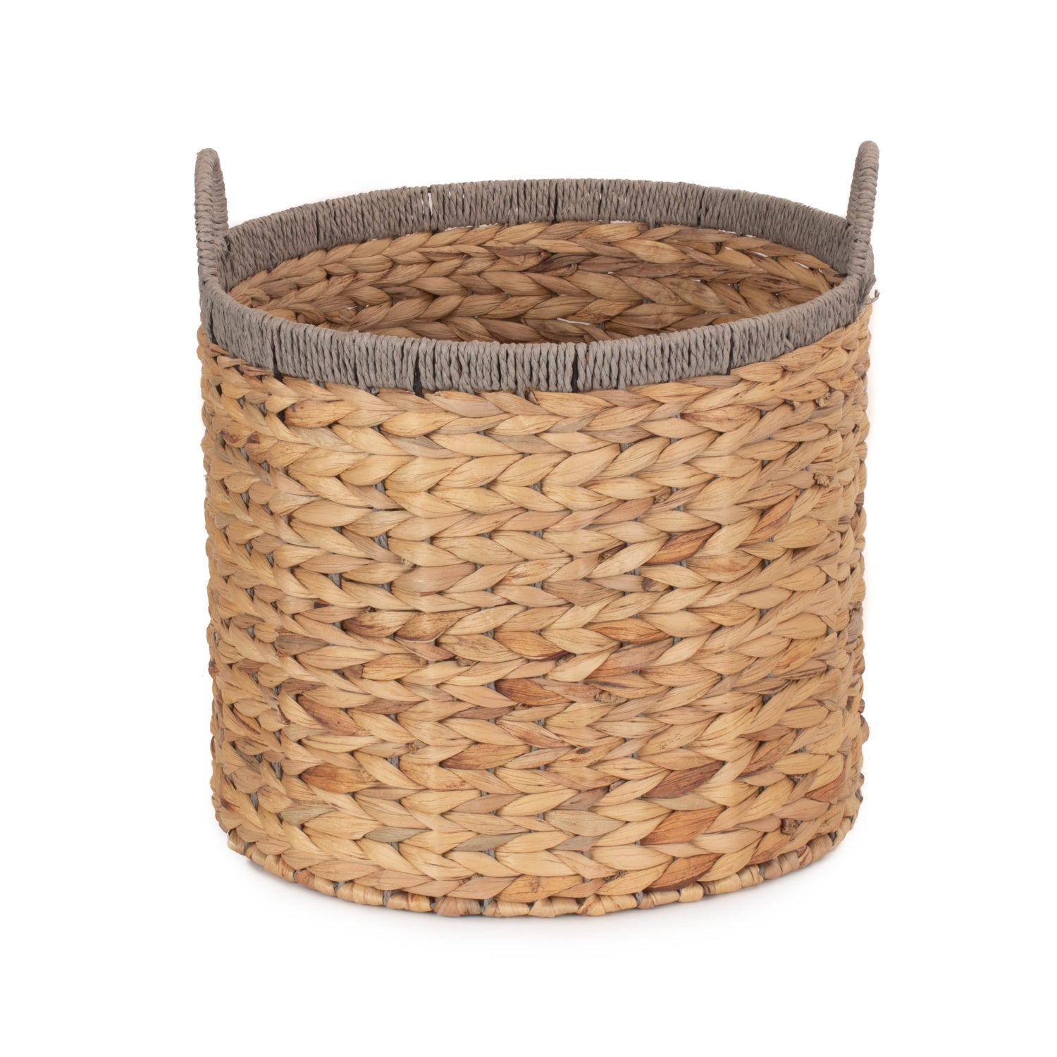 Small Round Water Hyacinth Storage Basket with Grey Rope Border - REGN