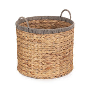 Small Round Water Hyacinth Storage Basket with Grey Rope Border - REGN