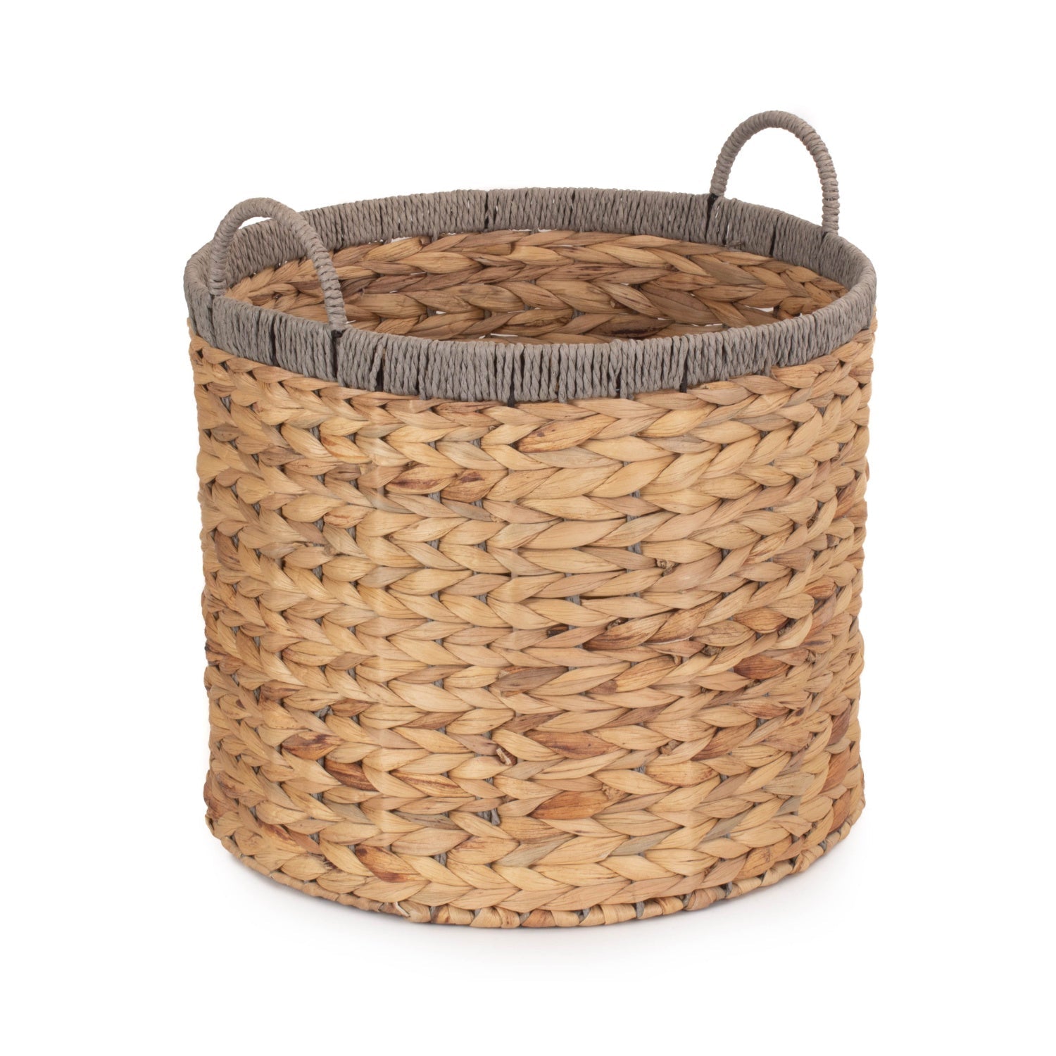 Small Round Water Hyacinth Storage Basket with Grey Rope Border - REGN