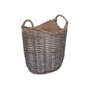 Small Scoop Neck Antique Wash Hessian Lined Basket - REGN
