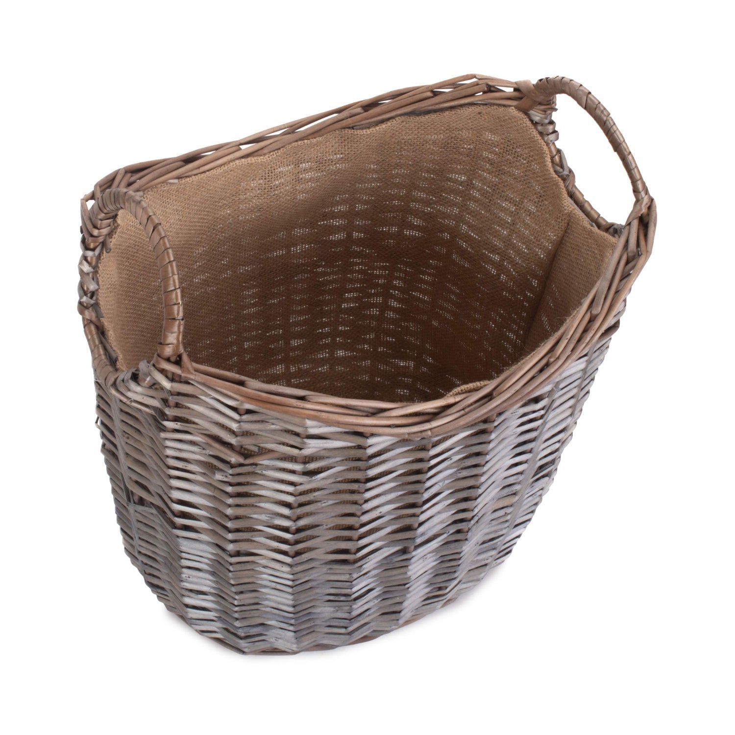Small Scoop Neck Antique Wash Hessian Lined Basket - REGN