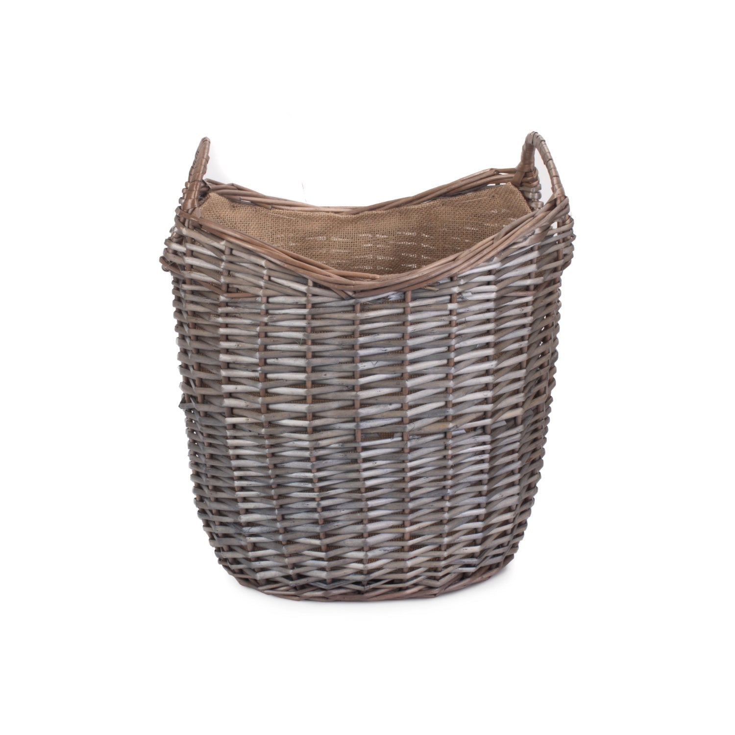 Small Scoop Neck Antique Wash Hessian Lined Basket - REGN