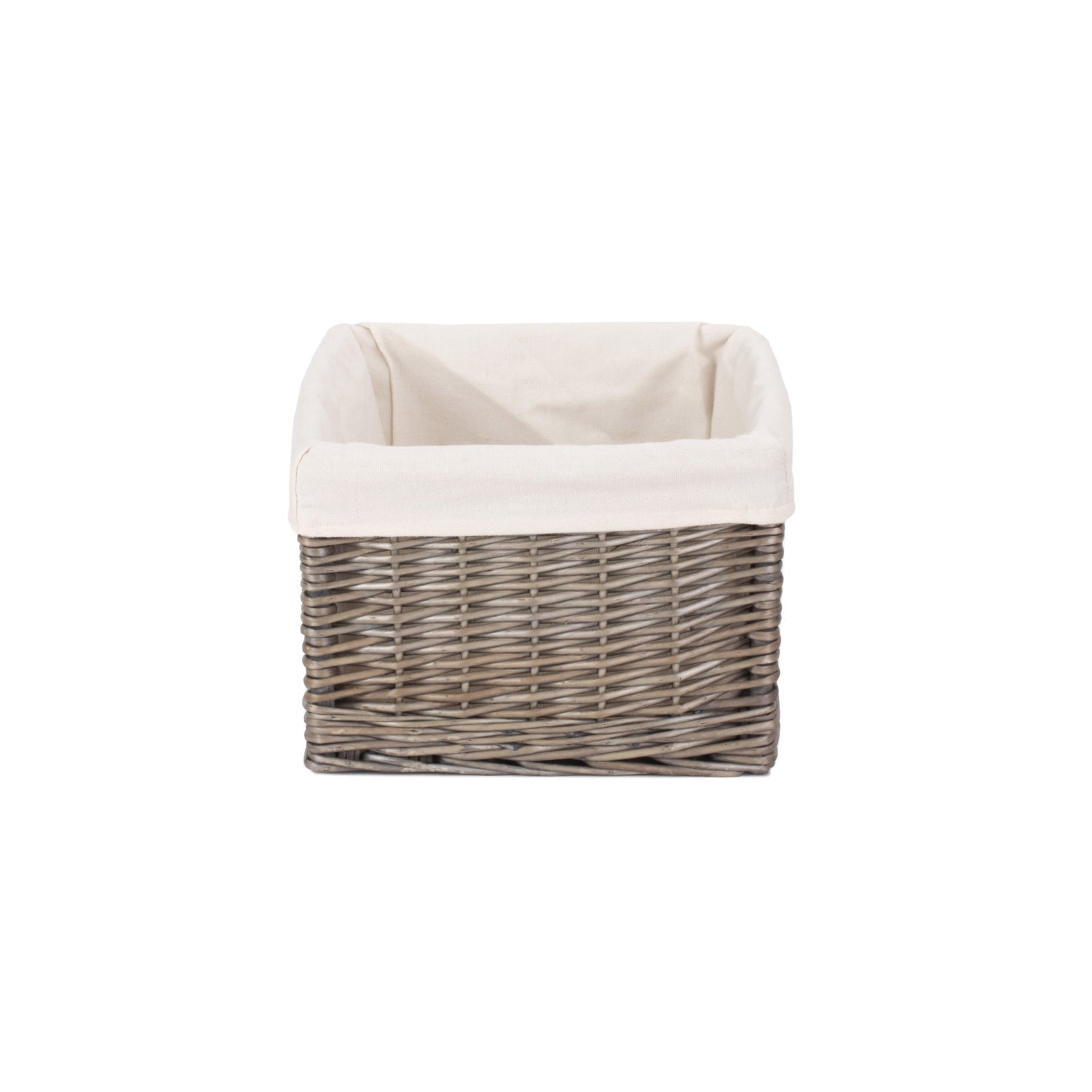 Small Square Antique Wash Willow Storage Basket with White Lining - REGN