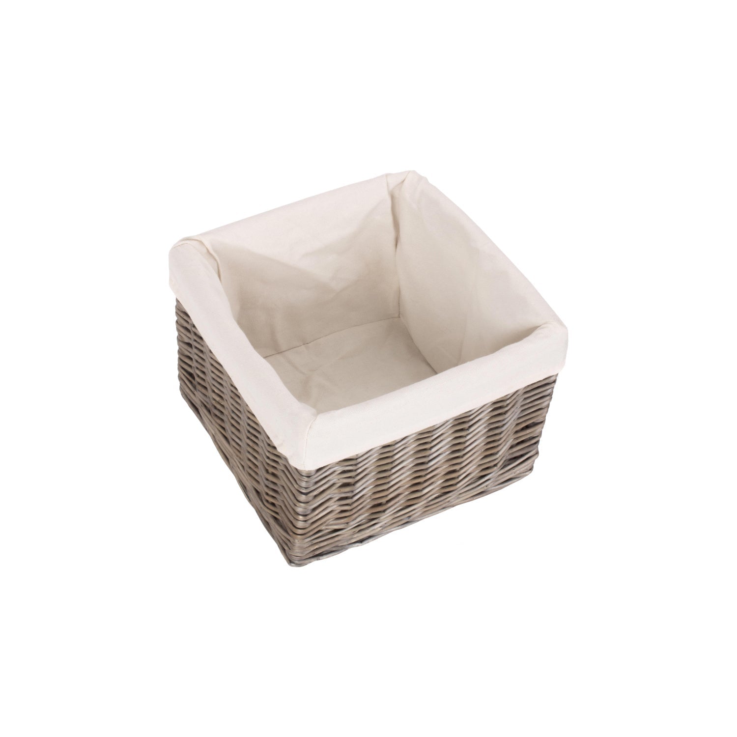 Small Square Antique Wash Willow Storage Basket with White Lining - REGN