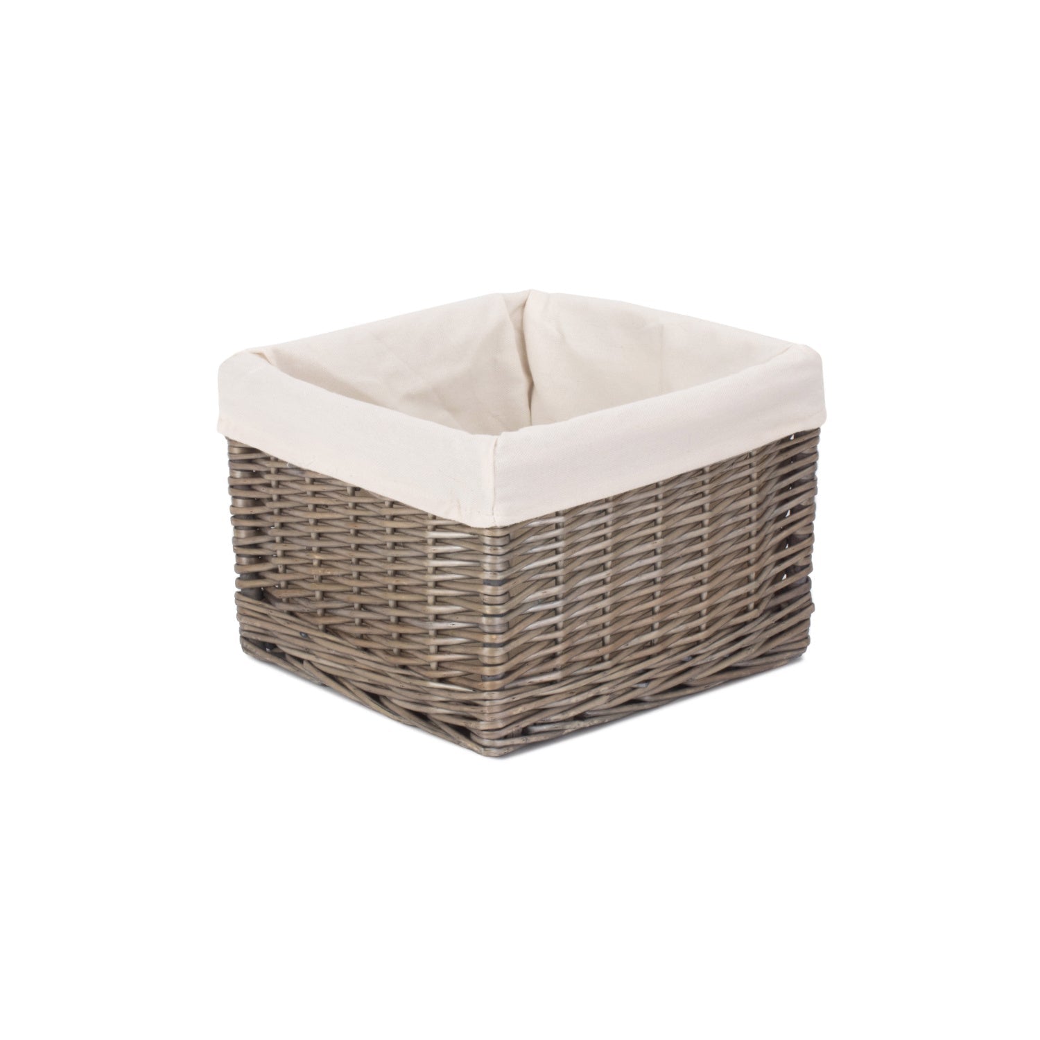 Small Square Antique Wash Willow Storage Basket with White Lining - REGN