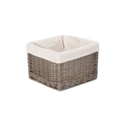 Small Square Antique Wash Willow Storage Basket with White Lining - REGN