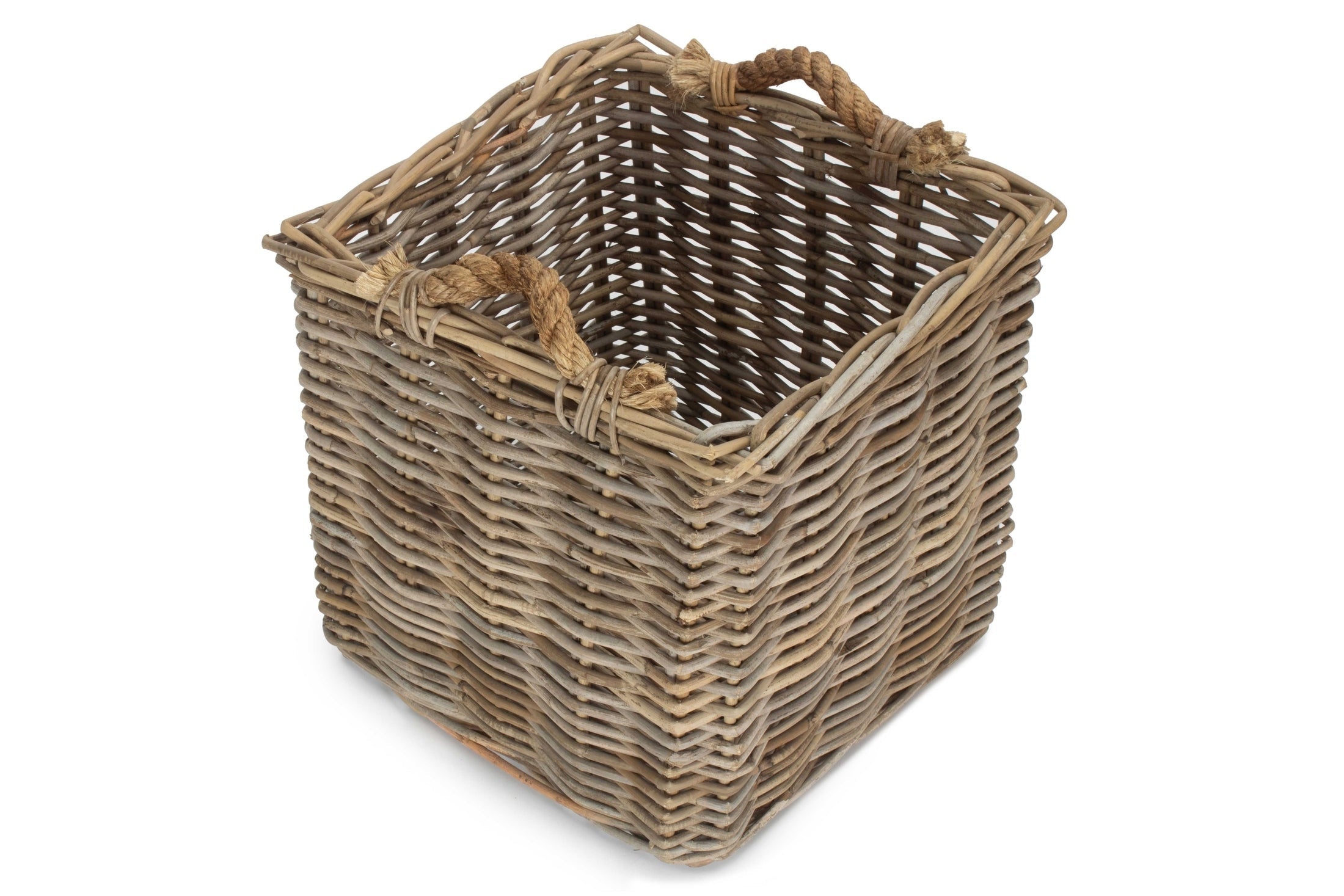 Small Square Grey Rattan Log Basket - REGN