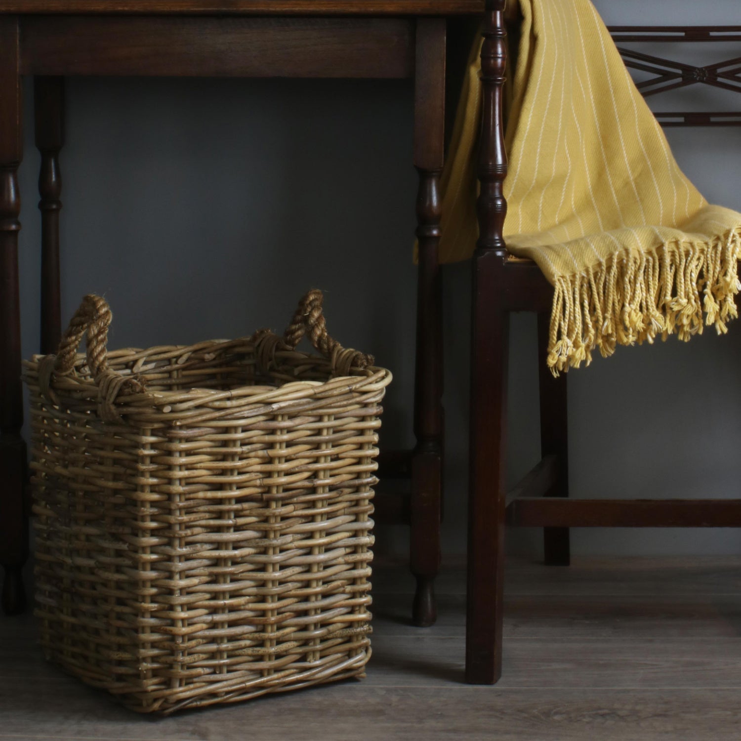 Small Square Grey Rattan Log Basket - REGN