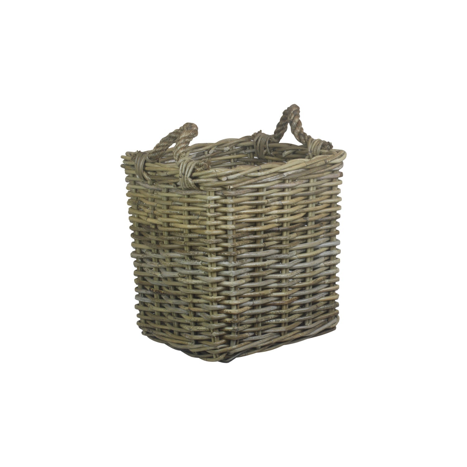 Small Square Grey Rattan Log Basket - REGN