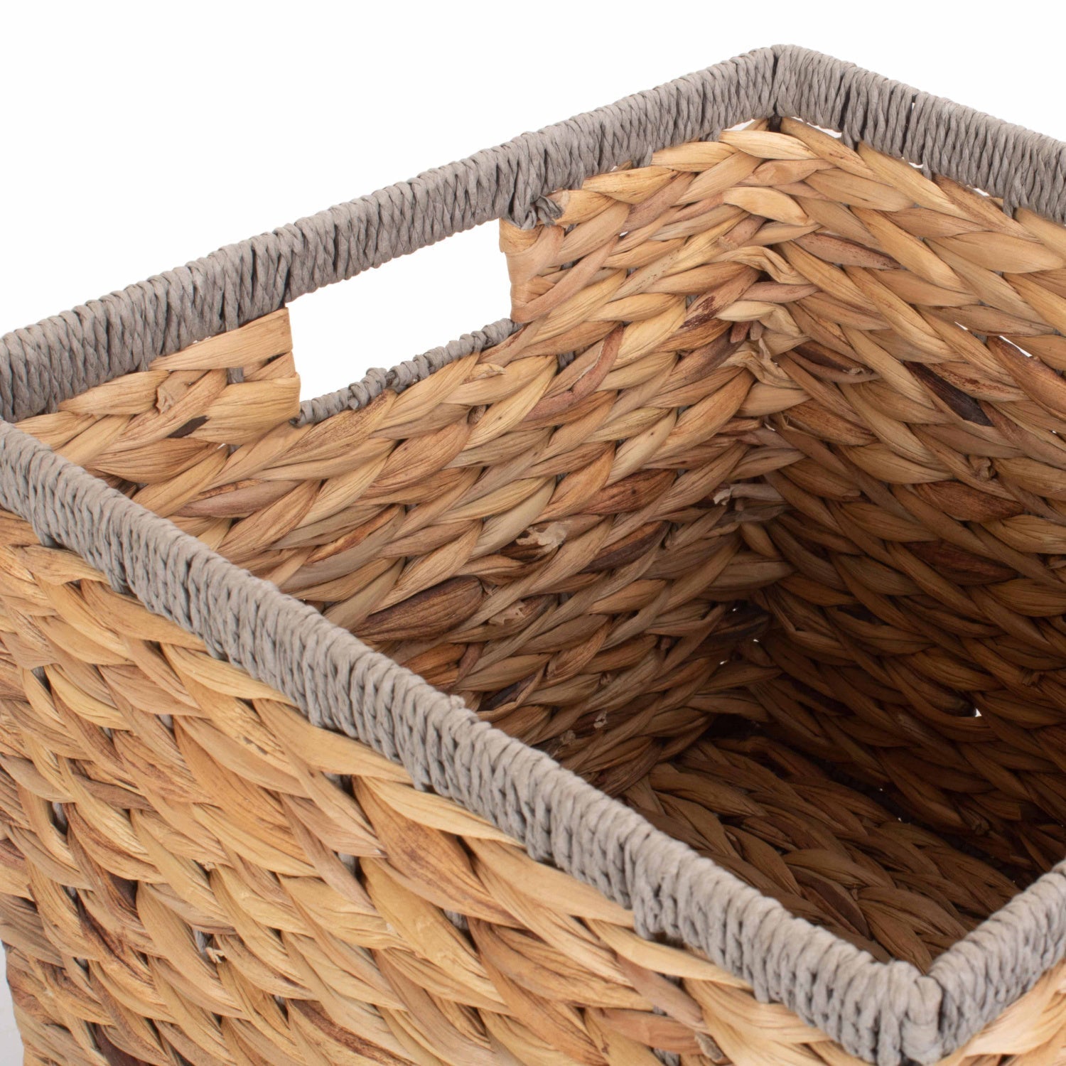 Small Square Water Hyacinth Storage Basket with Grey Rope Border - REGN