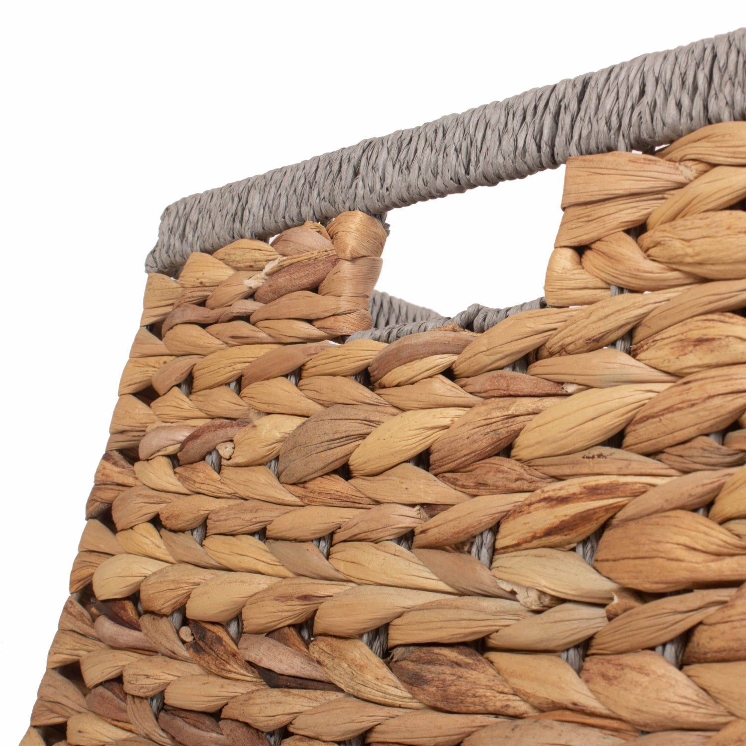 Small Square Water Hyacinth Storage Basket with Grey Rope Border - REGN
