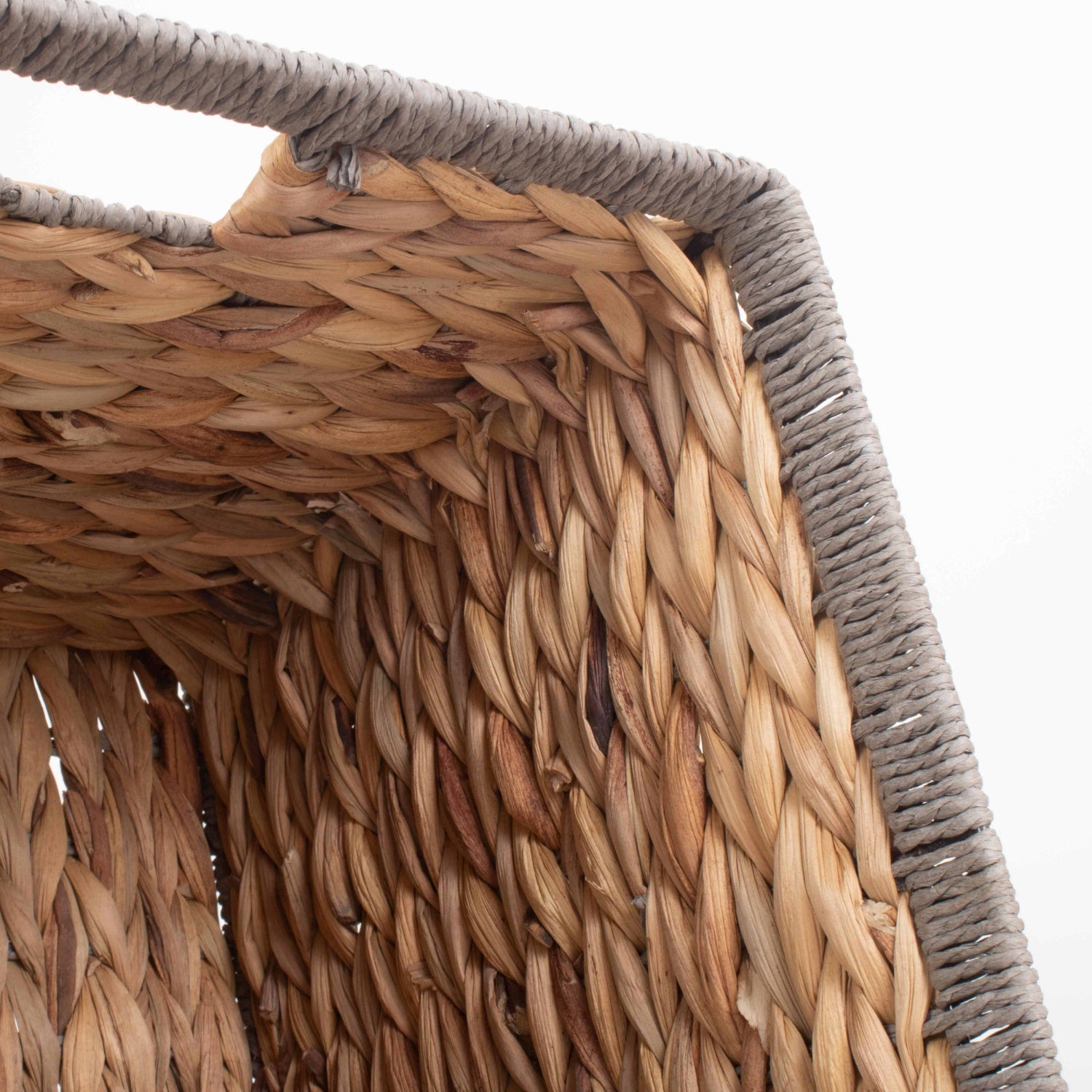 Small Square Water Hyacinth Storage Basket with Grey Rope Border - REGN