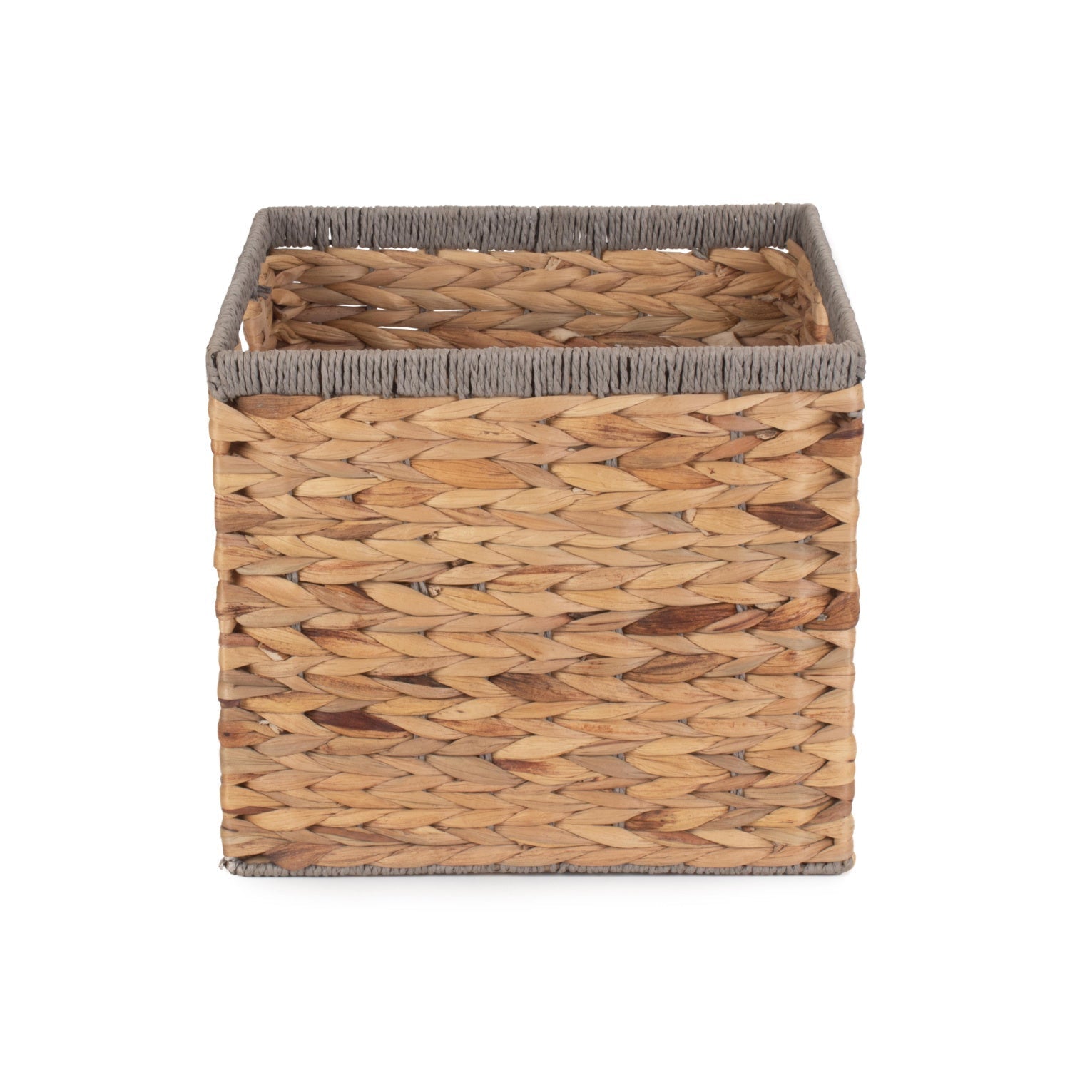 Small Square Water Hyacinth Storage Basket with Grey Rope Border - REGN