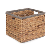 Small Square Water Hyacinth Storage Basket with Grey Rope Border - REGN