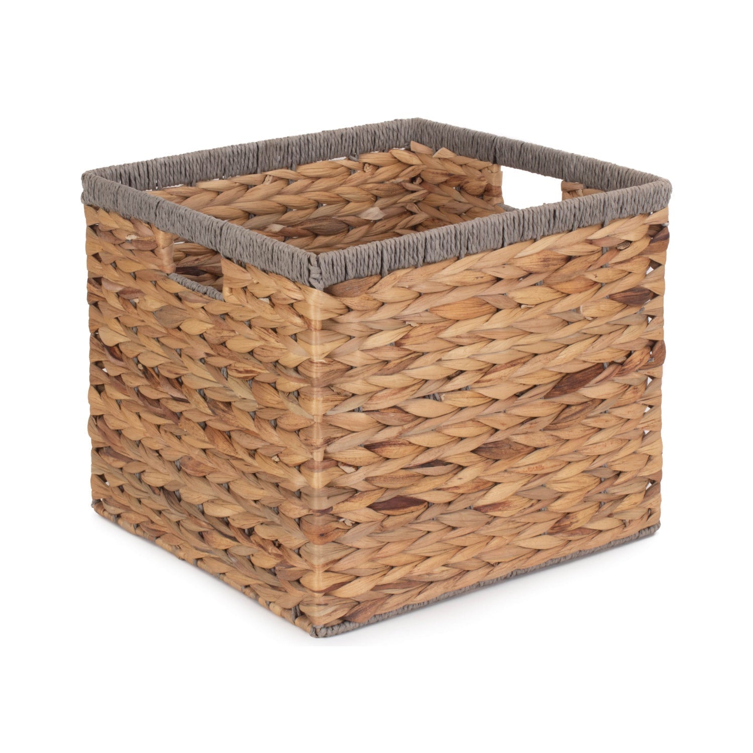 Small Square Water Hyacinth Storage Basket with Grey Rope Border - REGN