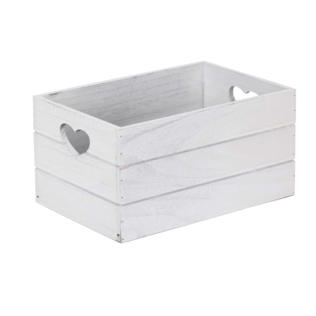 Small Vintage White Wash Heart Cut-Out Crate - REGN