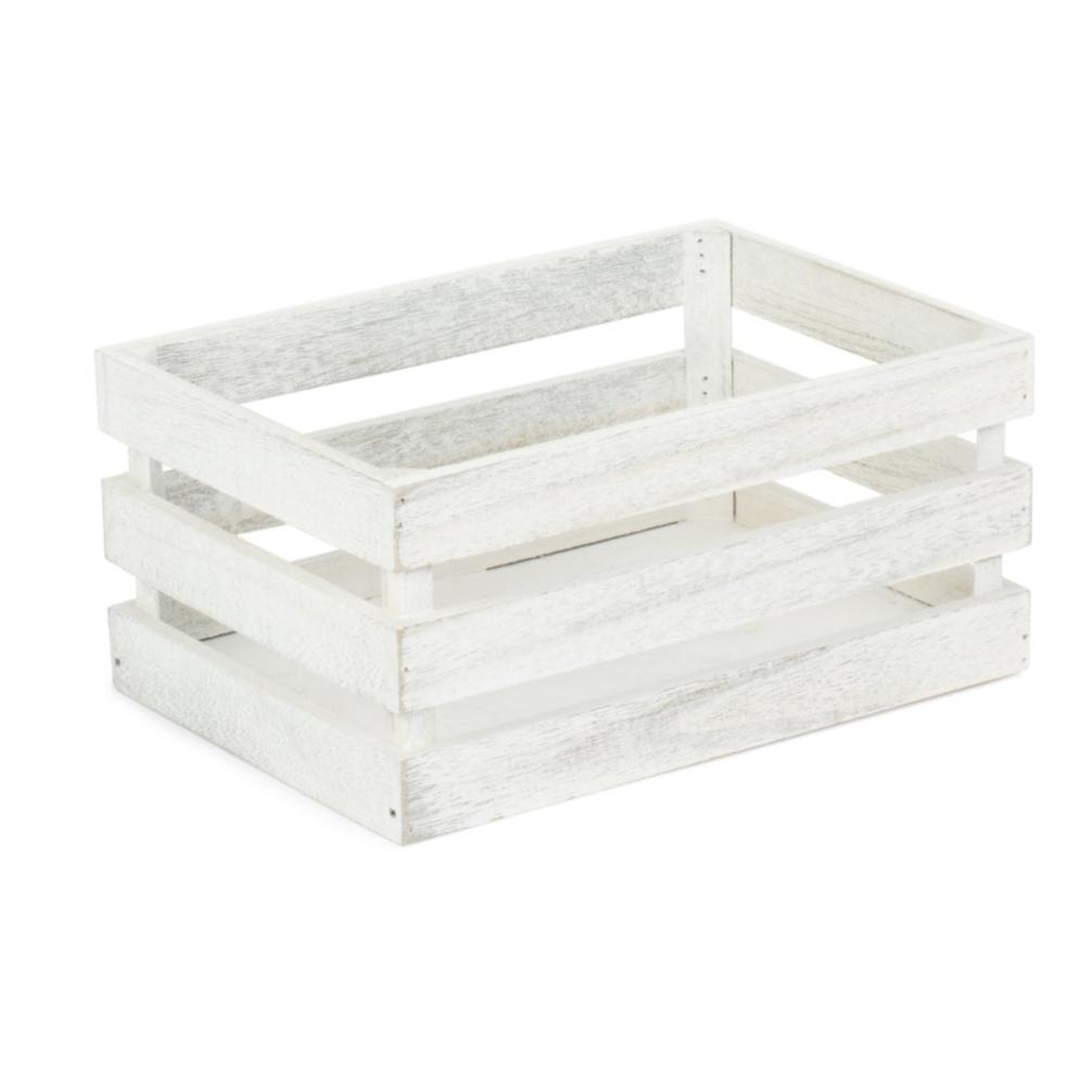 Small Vintage White Wash Slatted Wooden Crate - REGN
